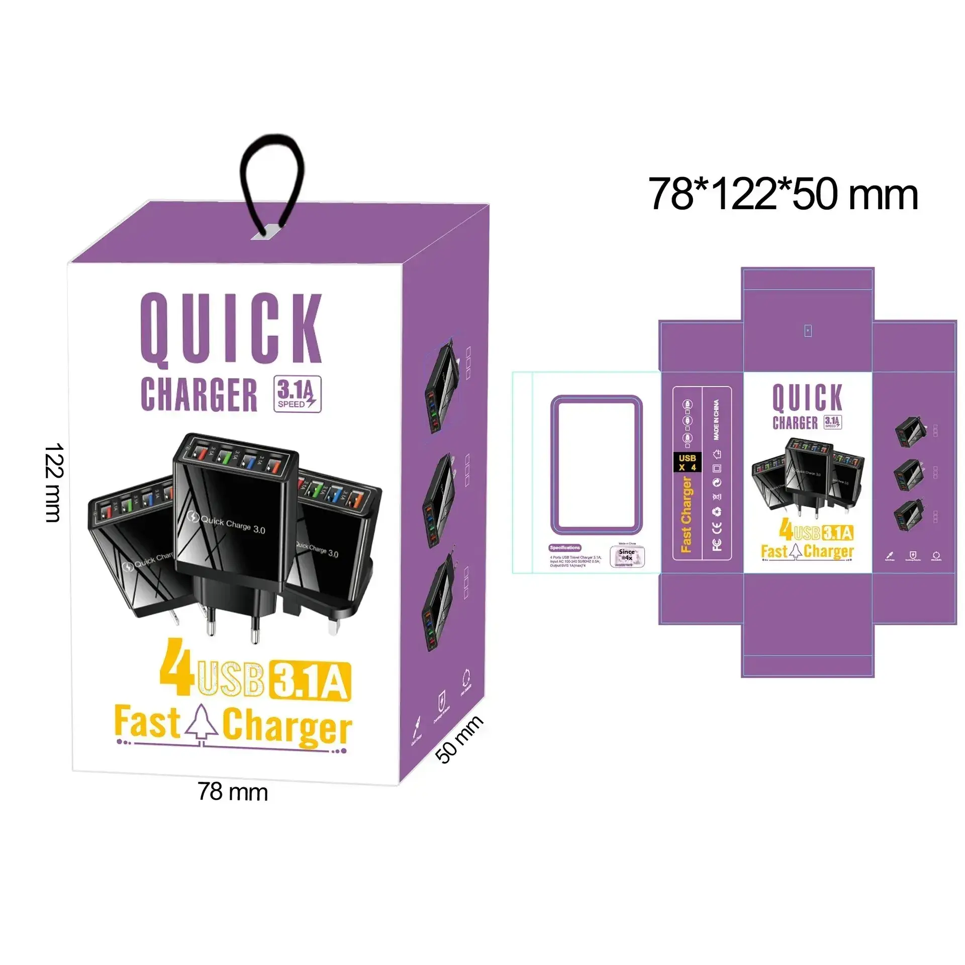 4USB Mobile Phone Charger 3A EU Blue