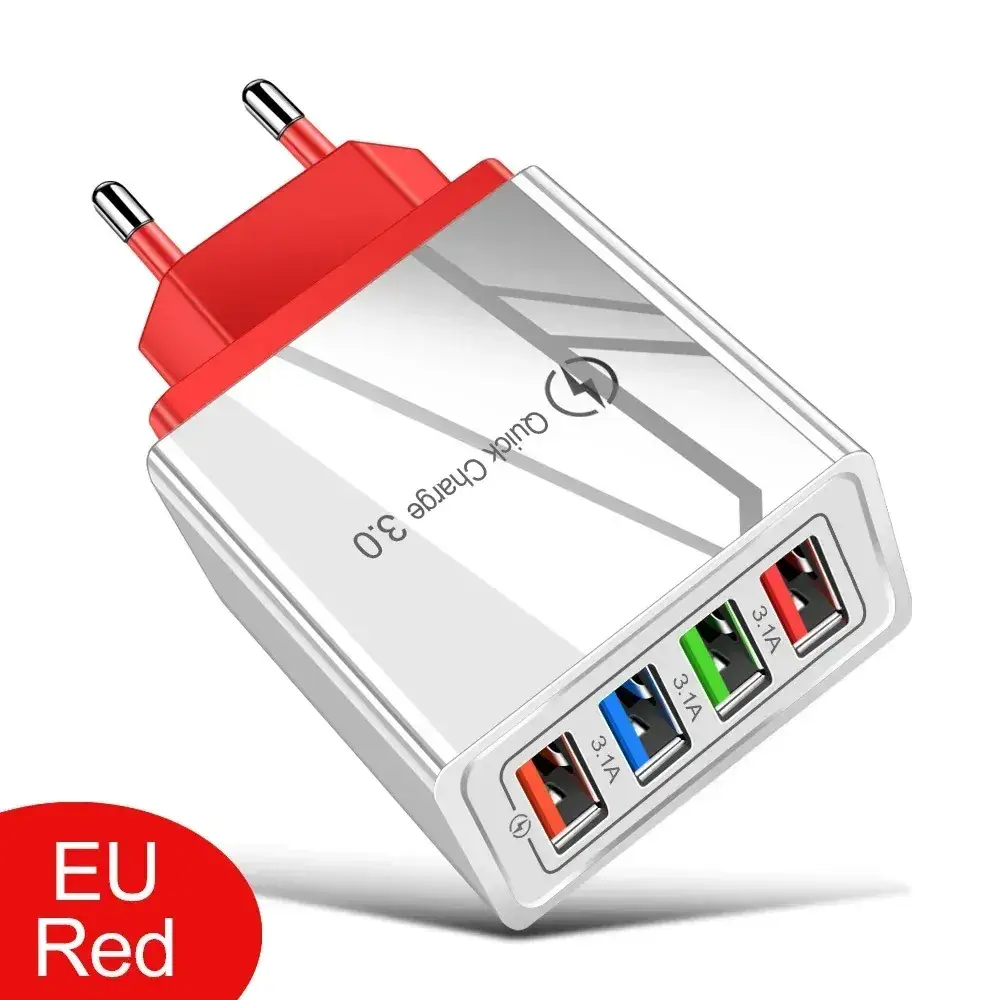 4USB Mobile Phone Charger 3A EU Blue