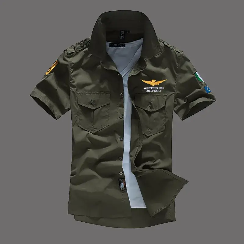 Men Black Short Sleeve Korean Style Shirt with Embroidered Pads - Image 14
