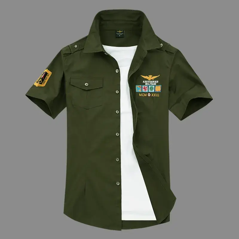 Men Black Short Sleeve Korean Style Shirt with Embroidered Pads - Image 7