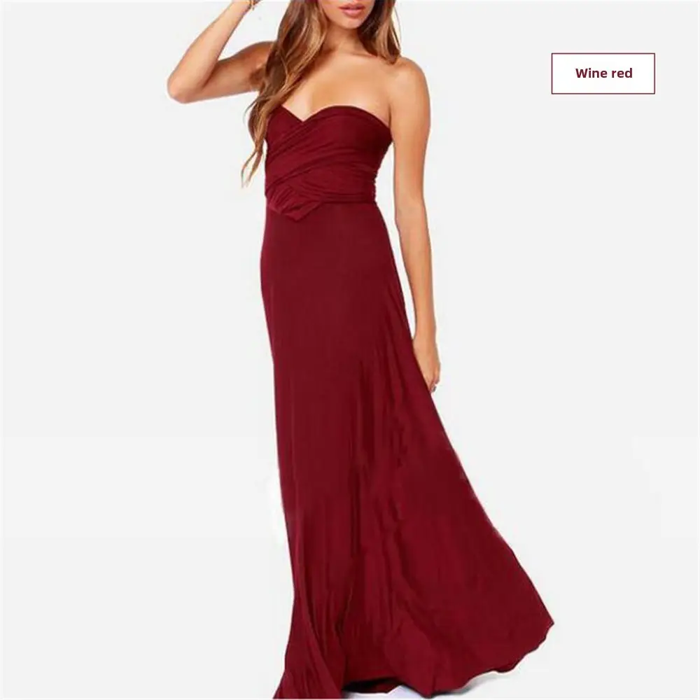 Pink Strapless Long Dress with Floral Embroidery