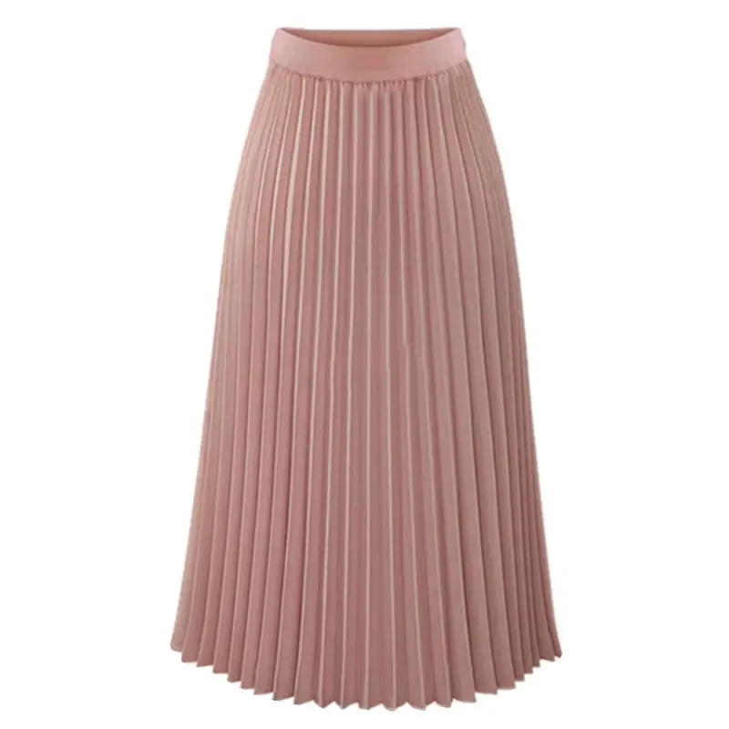 White Pleated Chiffon Skirt Mid Length Slim Fit
