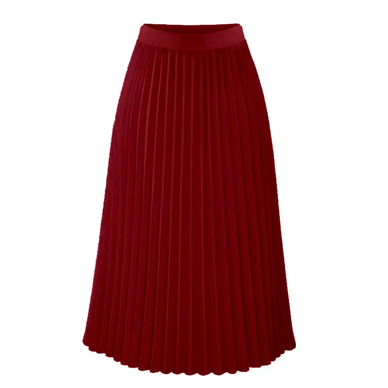 White Pleated Chiffon Skirt Mid Length Slim Fit
