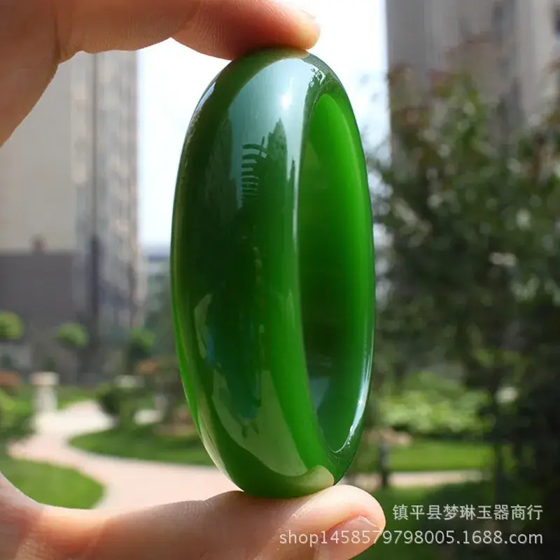 Green Flat Jade Bracelet Xinjiang Waimeng Material - Image 4