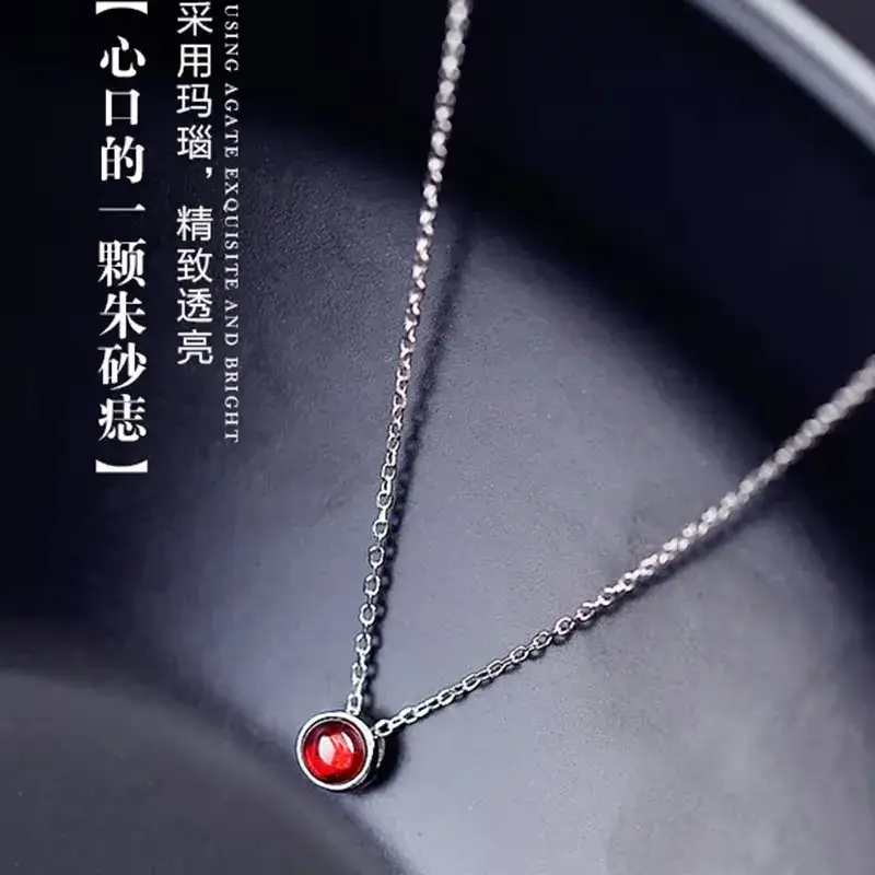 S925 Sterling Silver Red Agate Necklace Women - Image 3
