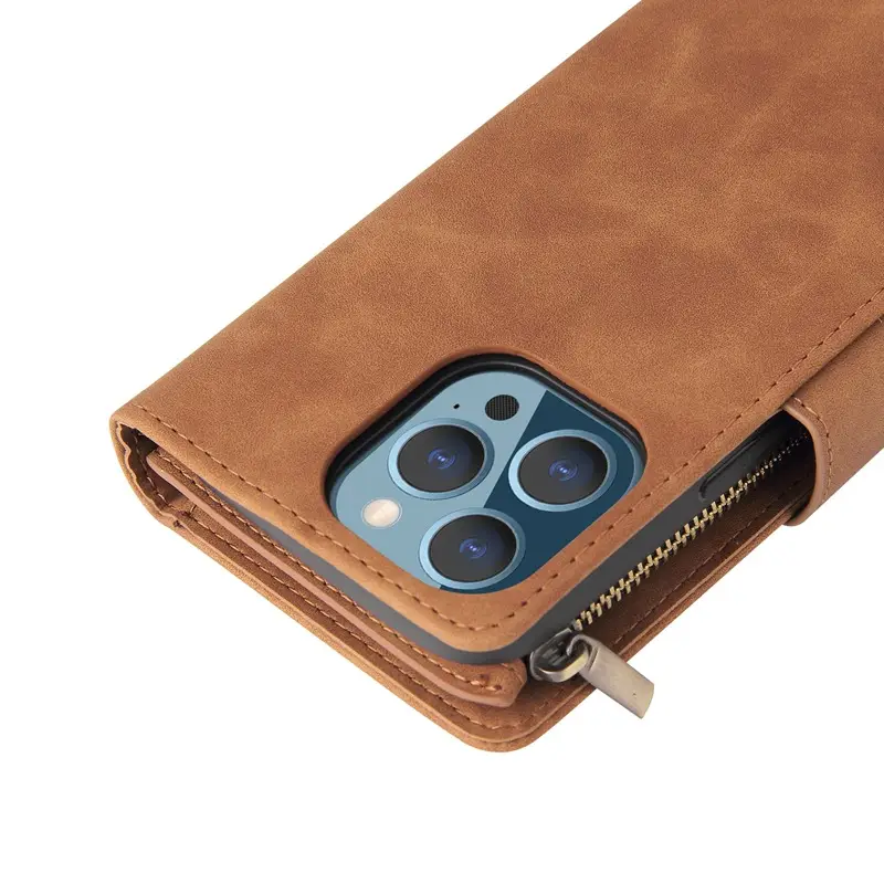 Apple iPhone 17 Pro Max Leather Multi-Card Zipper Case