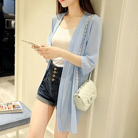 2024 Summer Women's Pearl Chiffon Sun Shawl Mid Length - Image 6