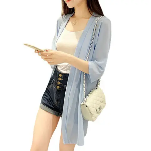 2024 Summer Women's Pearl Chiffon Sun Shawl Mid Length - Image 9