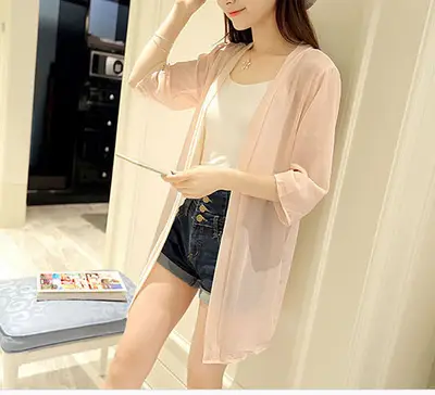 2024 Summer Women's Pearl Chiffon Sun Shawl Mid Length - Image 2