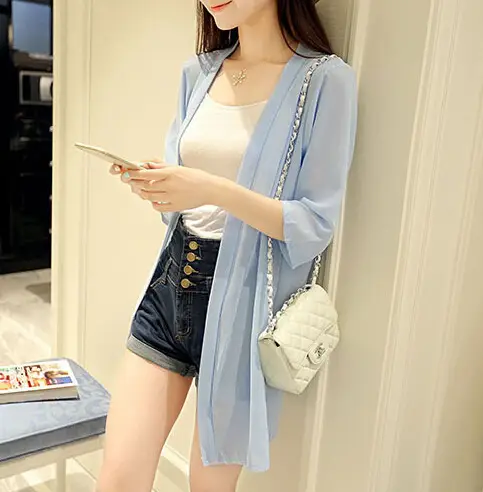 2024 Summer Women's Pearl Chiffon Sun Shawl Mid Length - Image 3