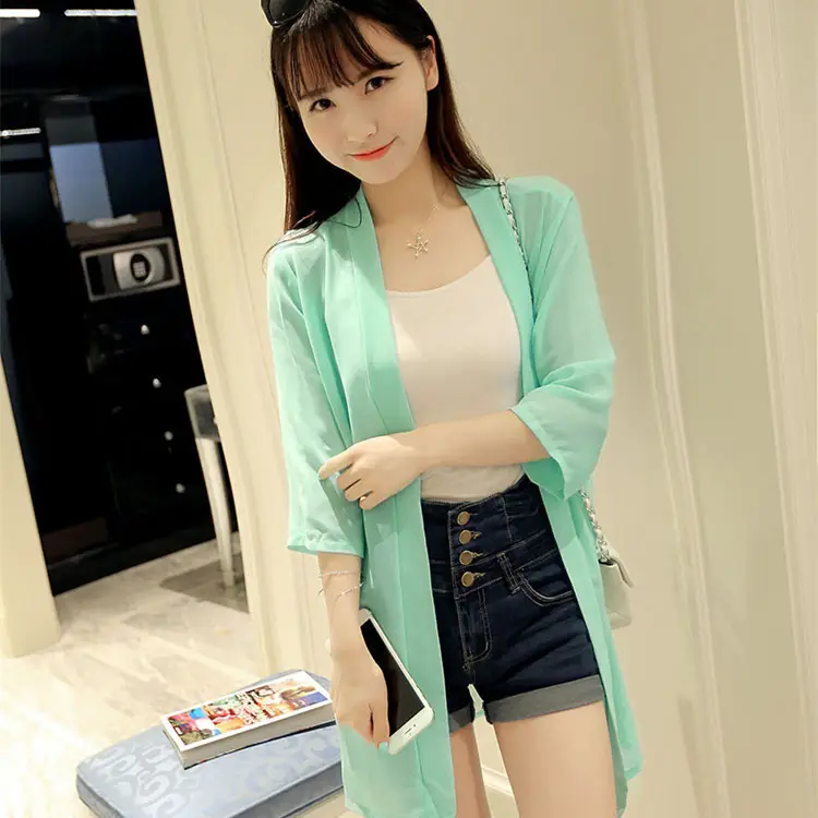 2024 Summer Women's Pearl Chiffon Sun Shawl Mid Length - Image 4