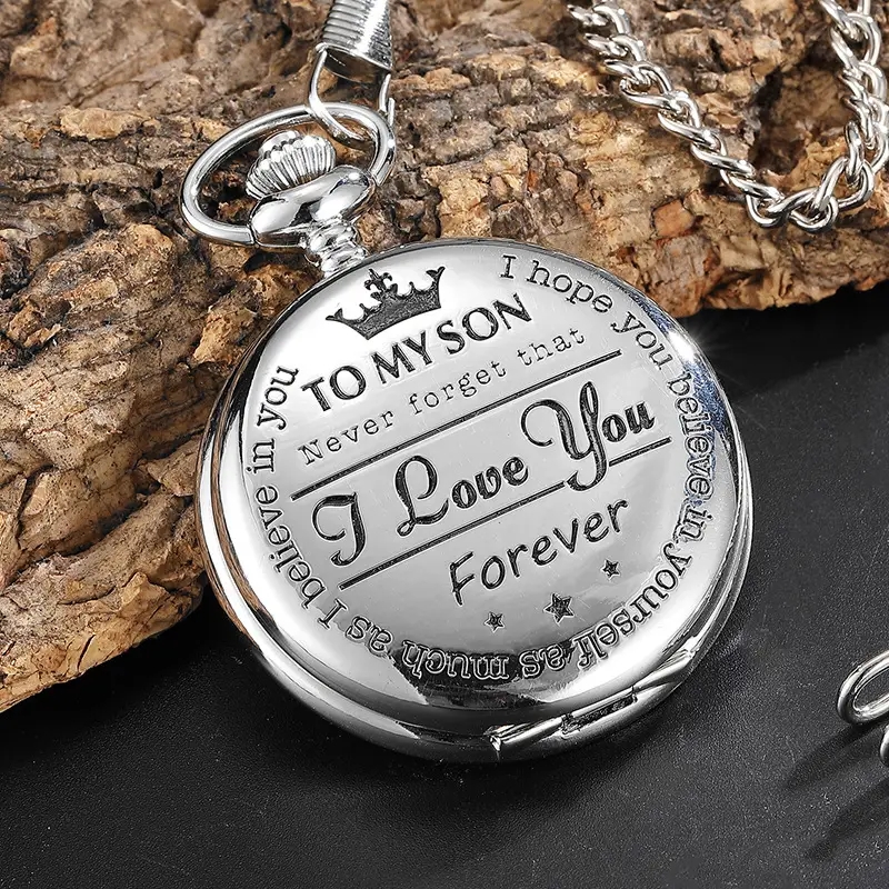 Spot TO MY SON, Husband, GRANDPA carved vintage quartz pocket watch pendant vintage pocket watch