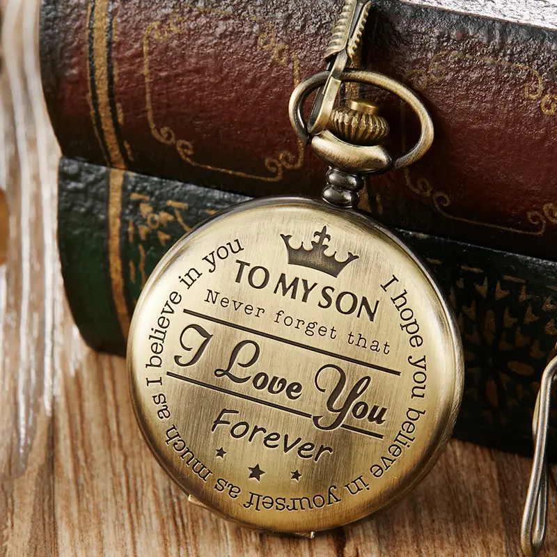 Spot TO MY SON, Husband, GRANDPA carved vintage quartz pocket watch pendant vintage pocket watch