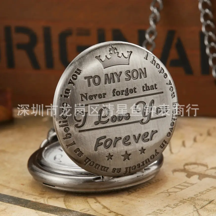 Spot TO MY SON, Husband, GRANDPA carved vintage quartz pocket watch pendant vintage pocket watch