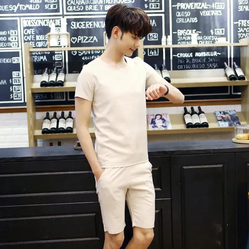Men Korean Style Thin Short Sleeve T-Shirt & Shorts Set - Image 8