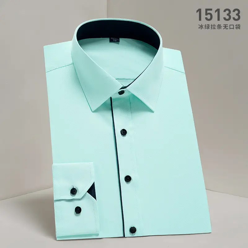 2025 Men's Long Sleeve Solid Mint Shirt Business Casual