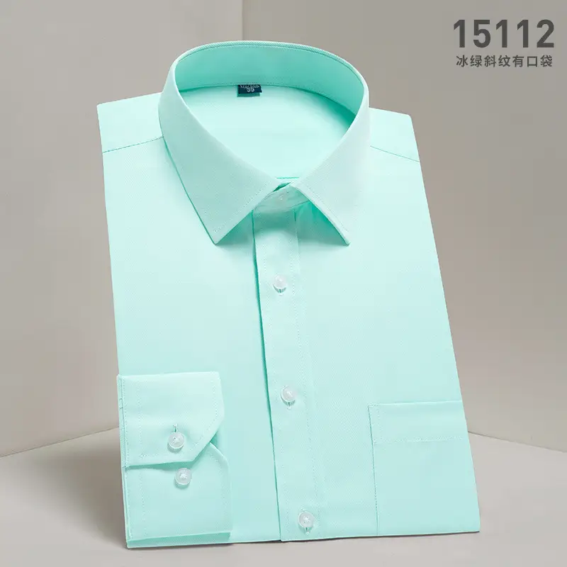 2025 Men's Long Sleeve Solid Mint Shirt Business Casual