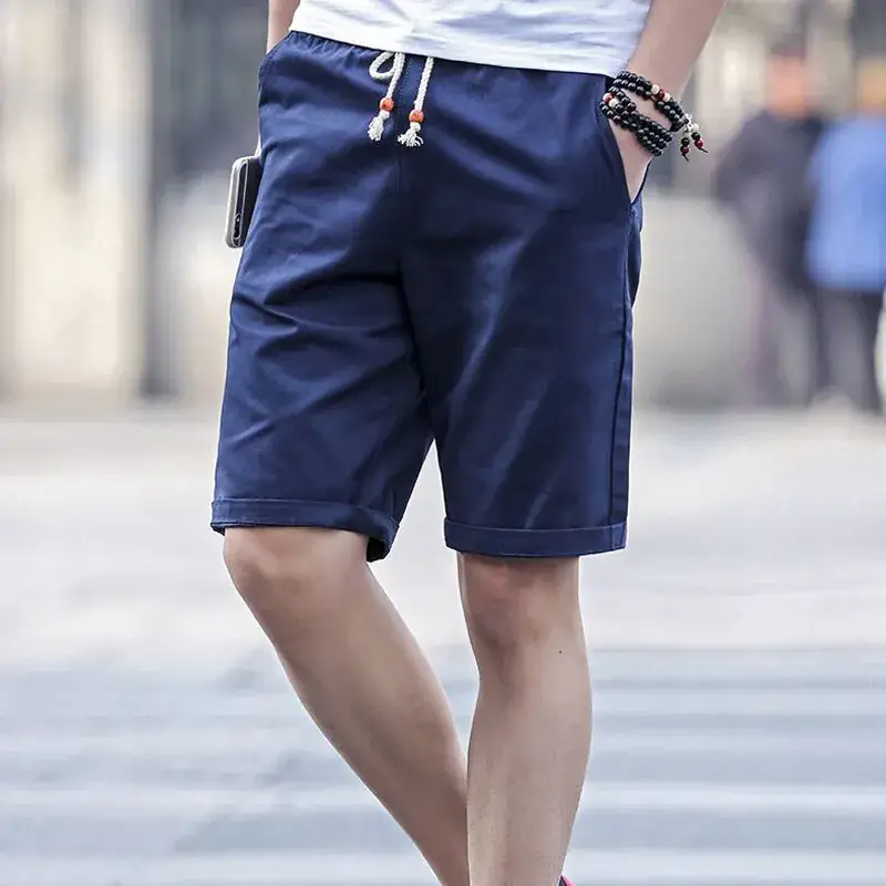 Men Cotton Drawstring Shorts Beige Summer - Image 8