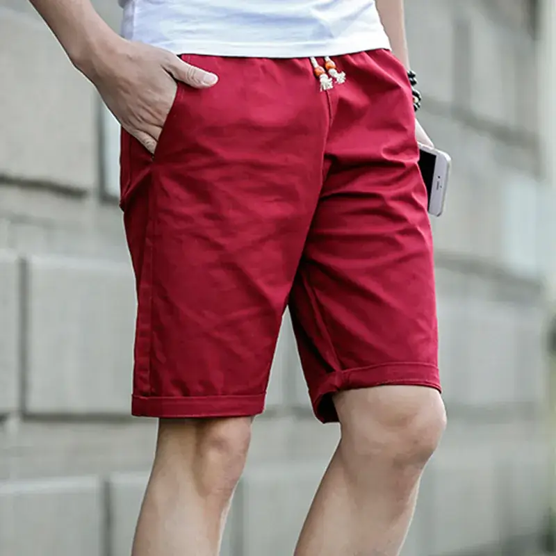 Men Cotton Drawstring Shorts Beige Summer - Image 10