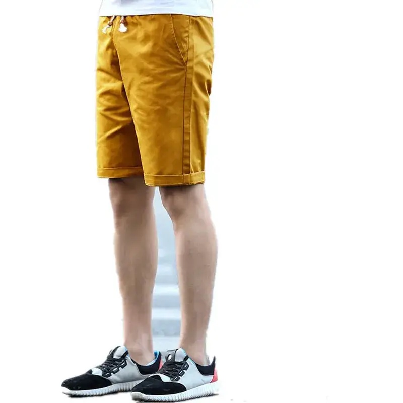 Men Cotton Drawstring Shorts Beige Summer - Image 11