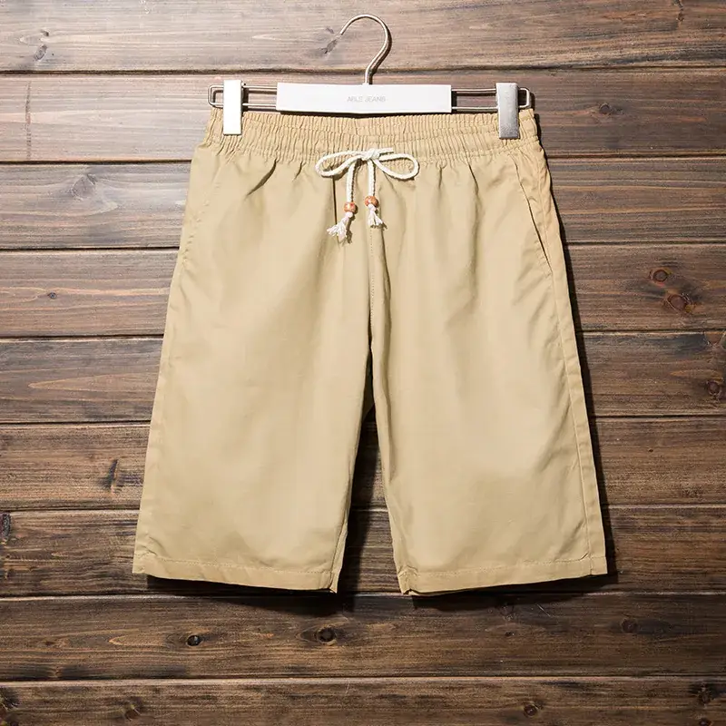 Men Cotton Drawstring Shorts Beige Summer - Image 2