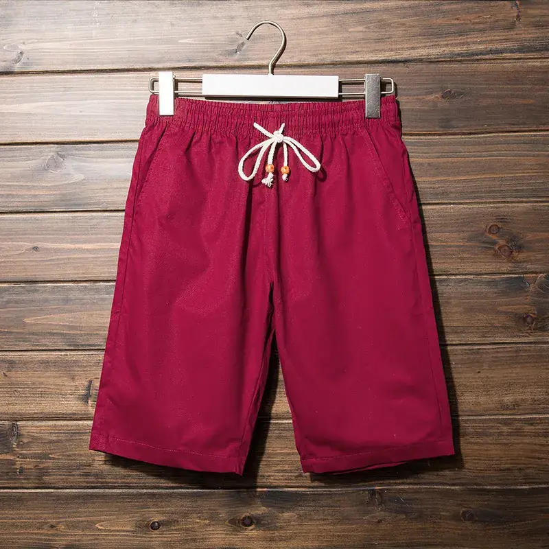 Men Cotton Drawstring Shorts Beige Summer - Image 3