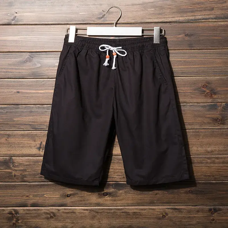 Men Cotton Drawstring Shorts Beige Summer - Image 4