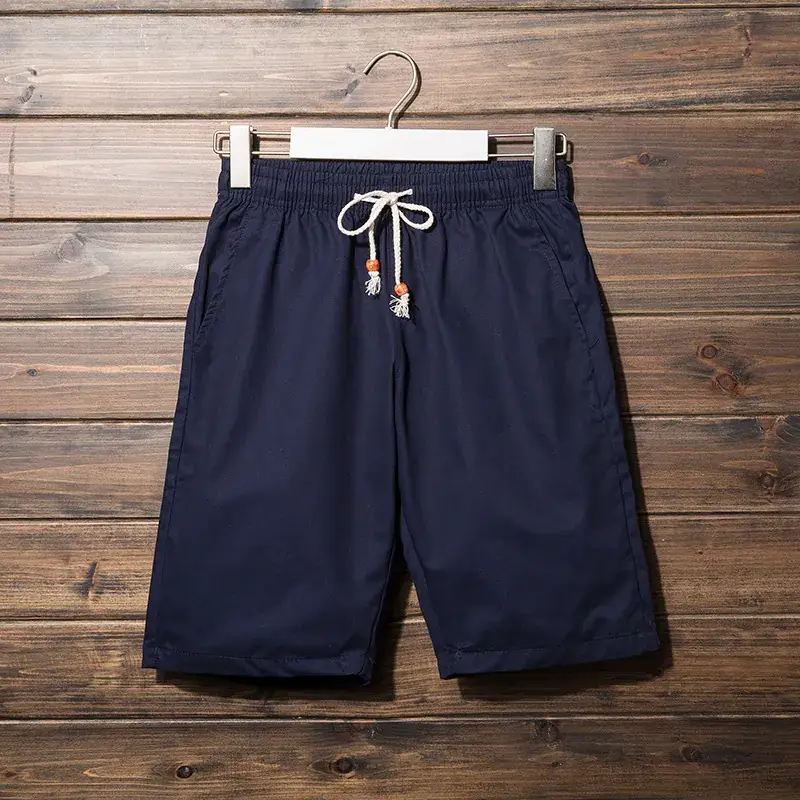 Men Cotton Drawstring Shorts Beige Summer - Image 5