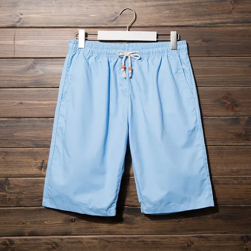 Men Cotton Drawstring Shorts Beige Summer - Image 6