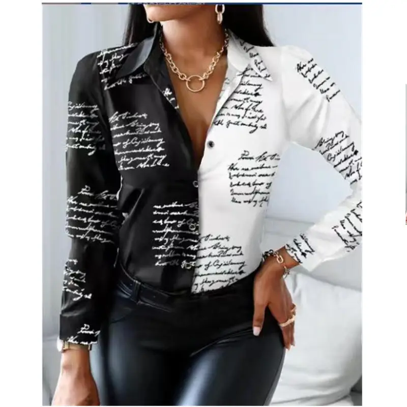 2022 Long Sleeve V Collar Shirt with Retro Print - Image 5