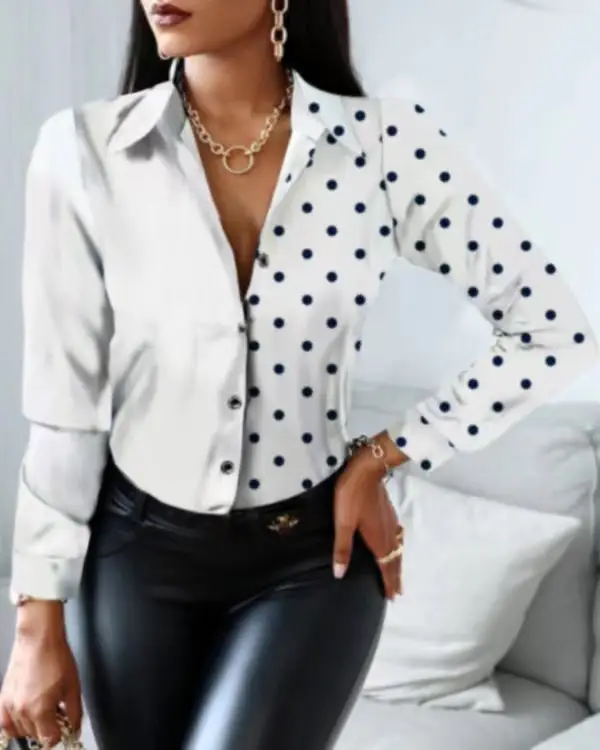 2022 Long Sleeve V Collar Shirt with Retro Print - Image 7