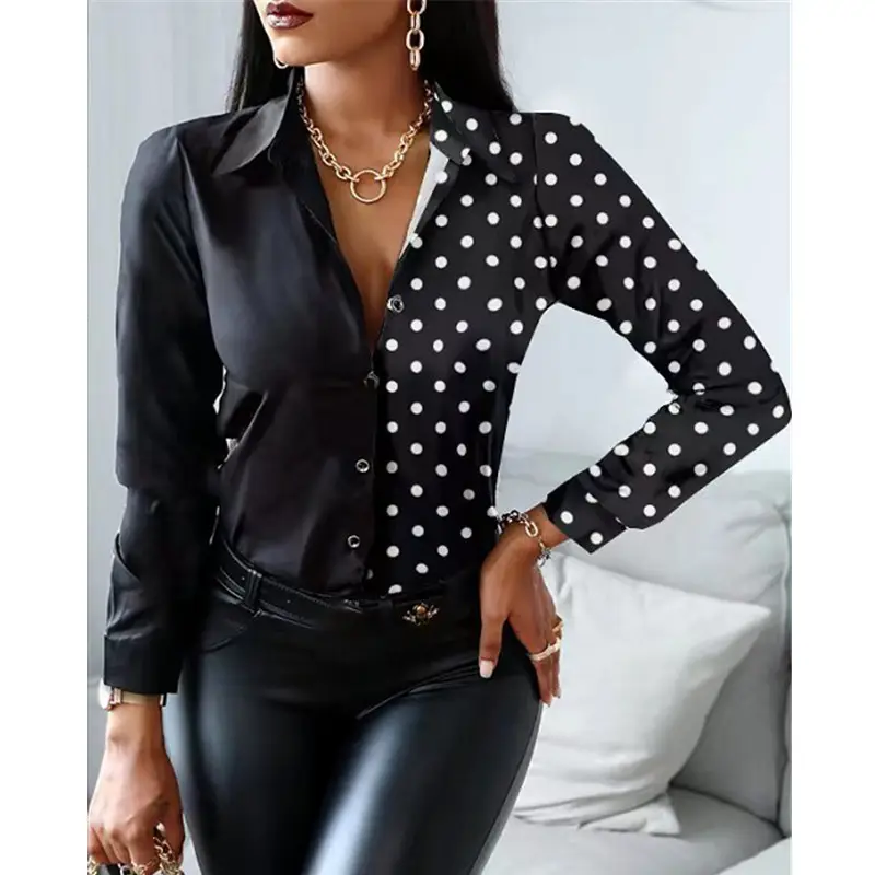 2022 Long Sleeve V Collar Shirt with Retro Print - Image 8