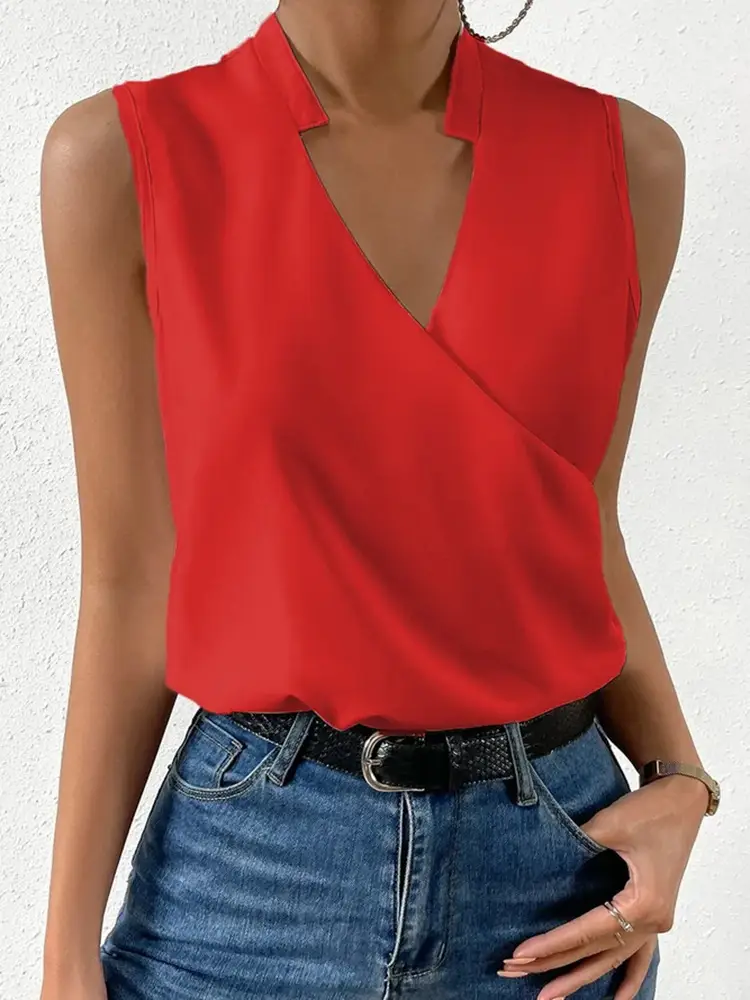 2025 V Neck Sleeveless Yellow Cotton Top - Image 3