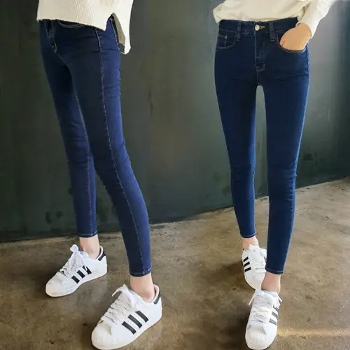 2025 Thin Korean Style Dark Slim Fit Cropped Jeans for Women - Image 2