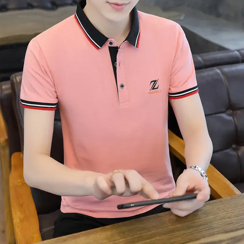 Men's Light Green Polo T-Shirt with Red Blue Trim - Image 23
