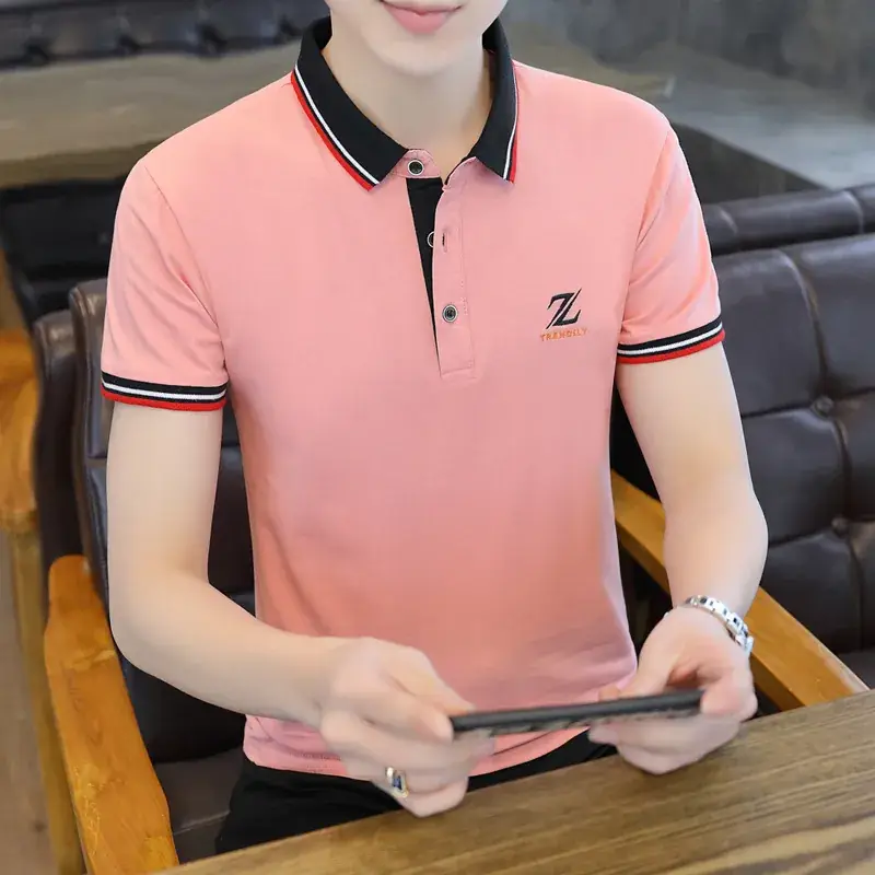 Men's Light Green Polo T-Shirt with Red Blue Trim - Image 10