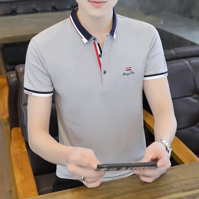Men's Light Green Polo T-Shirt with Red Blue Trim - Image 12