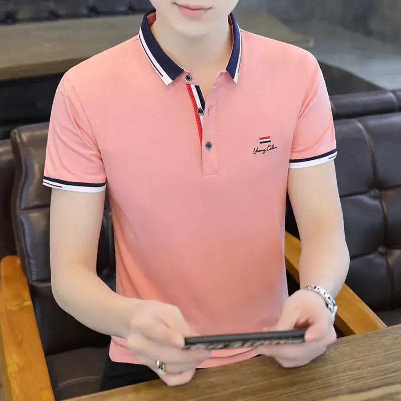 Men's Light Green Polo T-Shirt with Red Blue Trim - Image 15