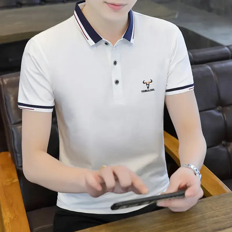 Men's Light Green Polo T-Shirt with Red Blue Trim - Image 16