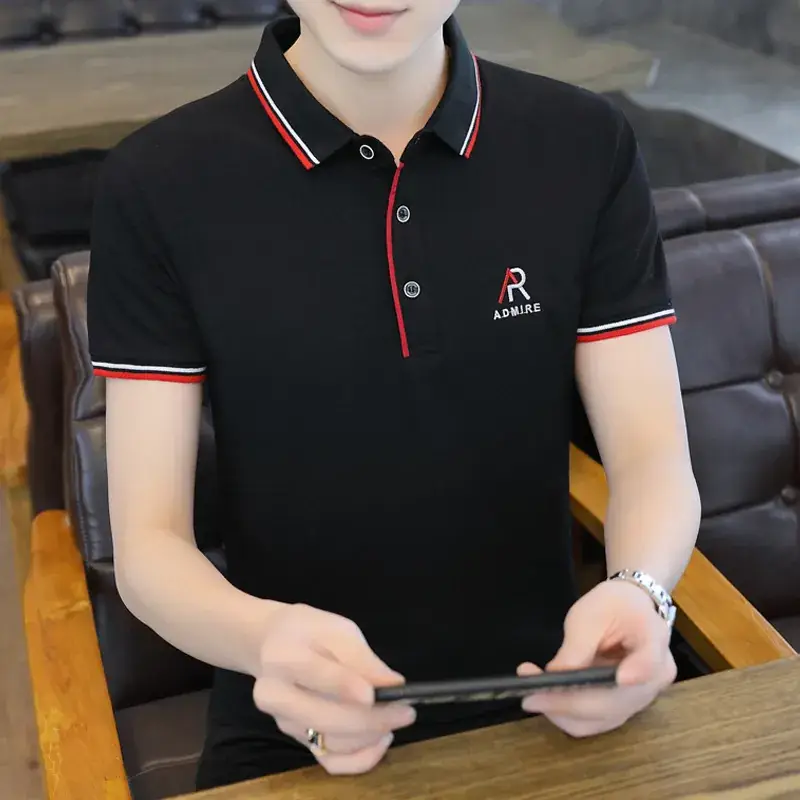 Men's Light Green Polo T-Shirt with Red Blue Trim - Image 2