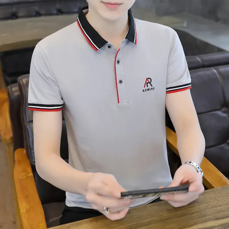 Men's Light Green Polo T-Shirt with Red Blue Trim - Image 4