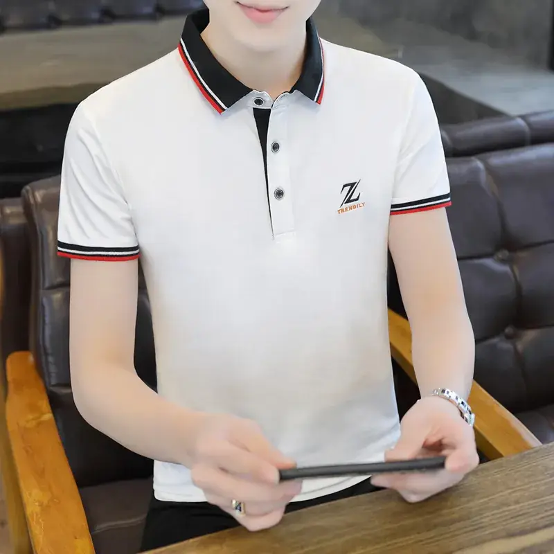 Men's Light Green Polo T-Shirt with Red Blue Trim - Image 6