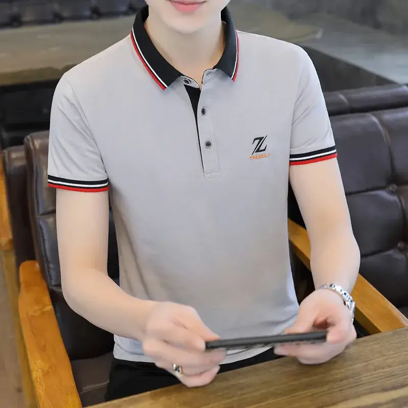 Men's Light Green Polo T-Shirt with Red Blue Trim - Image 9