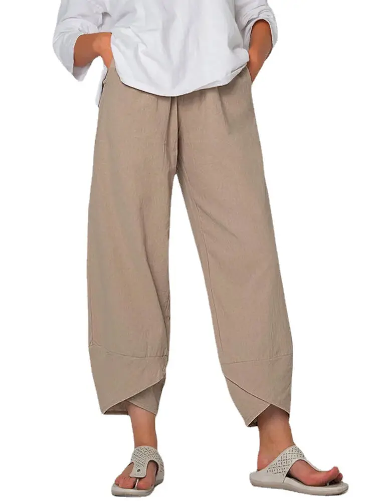 Grey Cotton Linen Loose Pants with Embroidered Design - Image 32