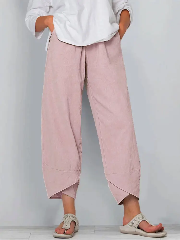 Grey Cotton Linen Loose Pants with Embroidered Design - Image 12