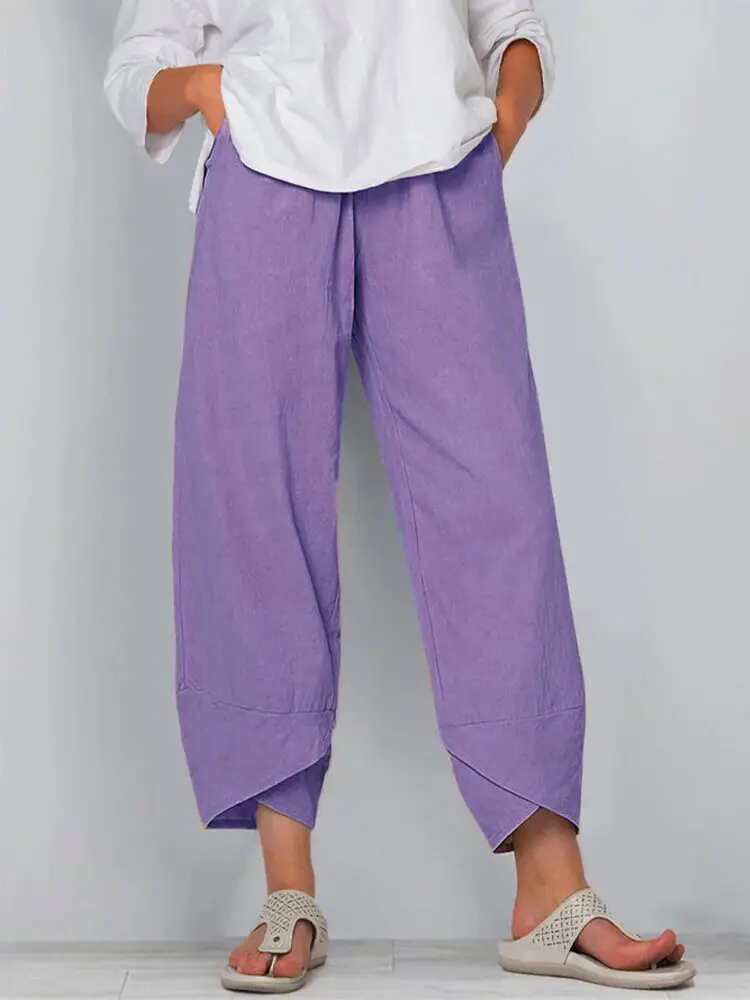 Grey Cotton Linen Loose Pants with Embroidered Design - Image 13