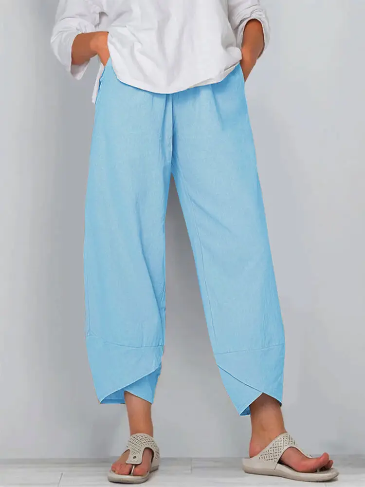 Grey Cotton Linen Loose Pants with Embroidered Design - Image 14