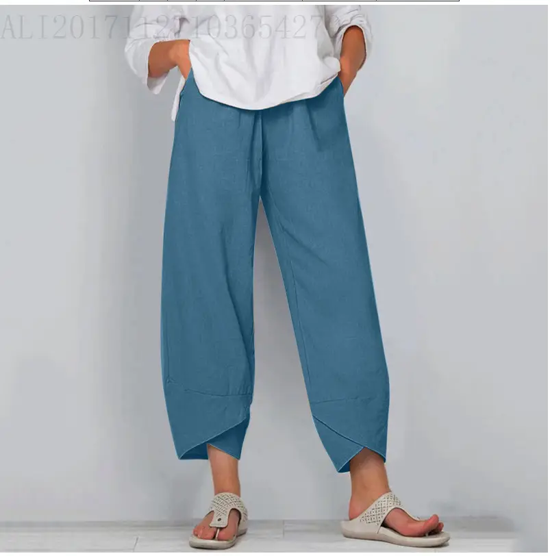 Grey Cotton Linen Loose Pants with Embroidered Design - Image 16