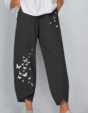 Grey Cotton Linen Loose Pants with Embroidered Design - Image 18