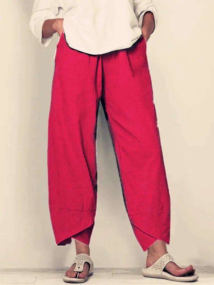 Grey Cotton Linen Loose Pants with Embroidered Design - Image 2